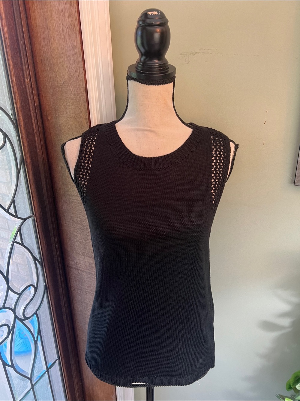 Max Studio Black Sleeveless Knit Tank with Eyelet Shoulders